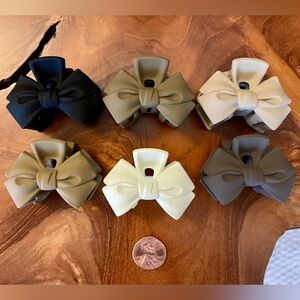 Bow Hair Clips Set of 6- neutral colors Black, Brown, Cream, Taupe, and White